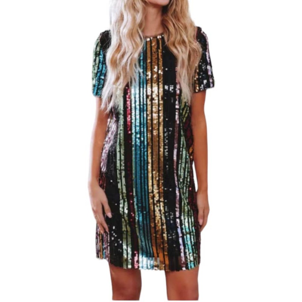 Mi Ami Large Rainbow Multicolor Sequin Stripe Min… - image 1